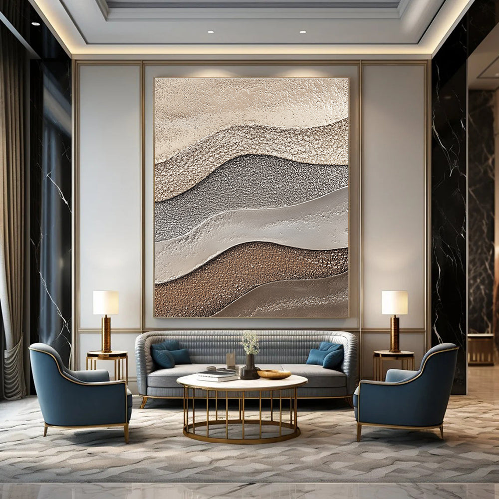 Multi - colored Wavy Textures Abstract Painting with Earthy Tones GAB0071