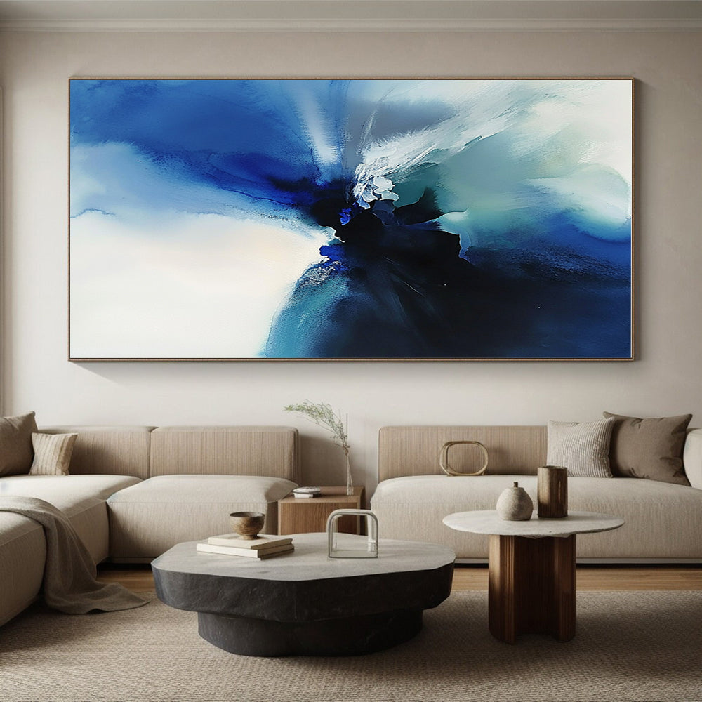 Blue Abstract Ink Fusion Painting with Ethereal Flow WINK389