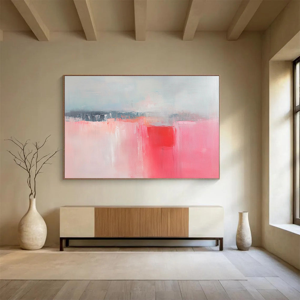 Soft Pink and Gray Abstract Painting with Subtle Emotion ABS416