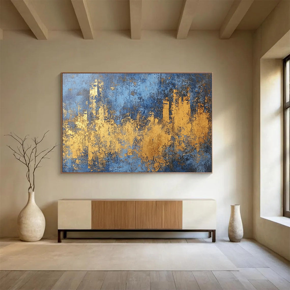 Blue and Gold Urban Abstract with Bold Textures Abstract Painting ABS313