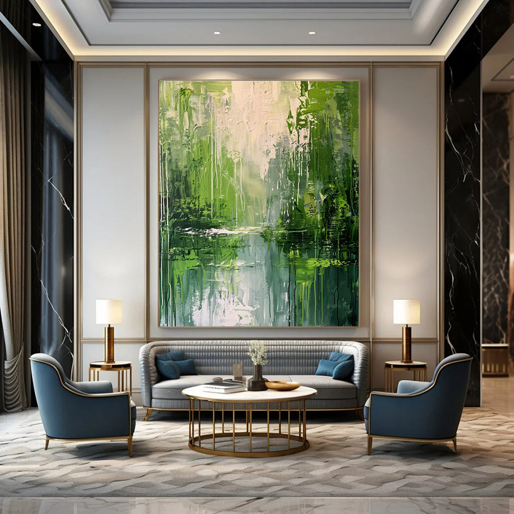 Green Forest Abstract Painting for Eco - Friendly Hotel Rooms HENG002