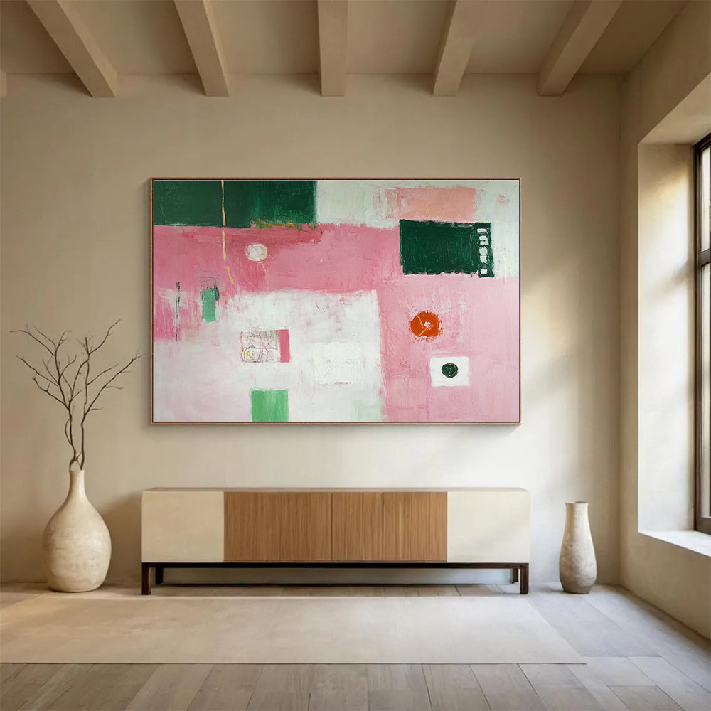 Eclectic Pink - Green Abstract Collage - Style Artwork Painting ABS129