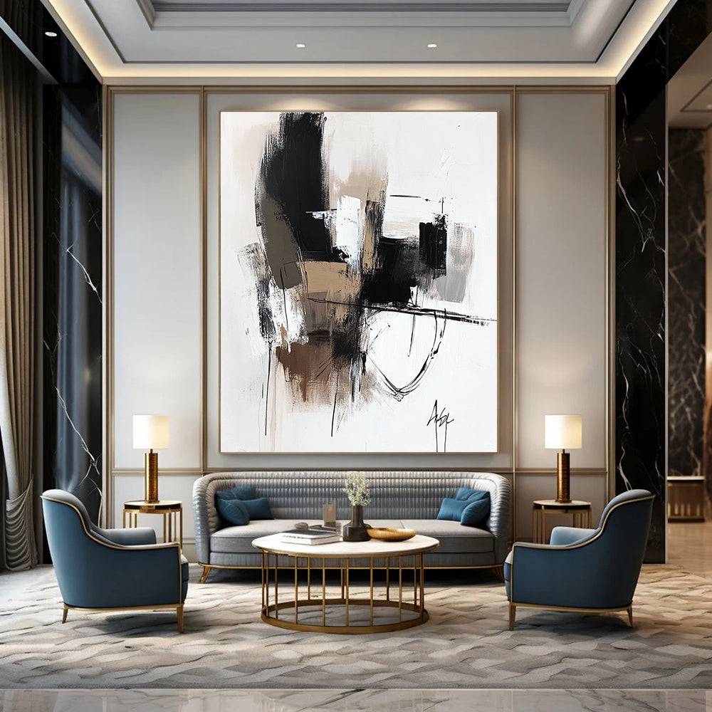 Monochrome Geometric Abstract Painting for Corporate Reception Areas GAB1236