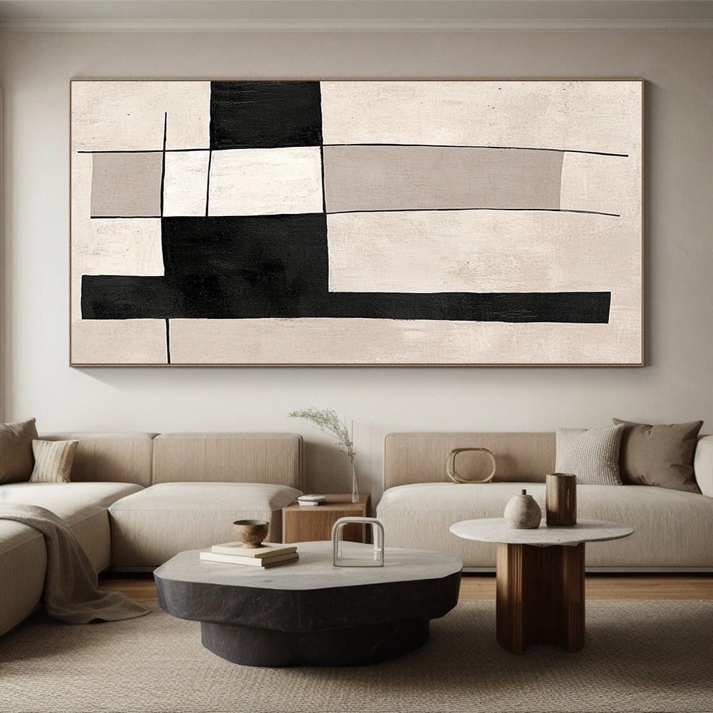 Monochrome Geometric Abstract Painting with Clean Lines WINK609
