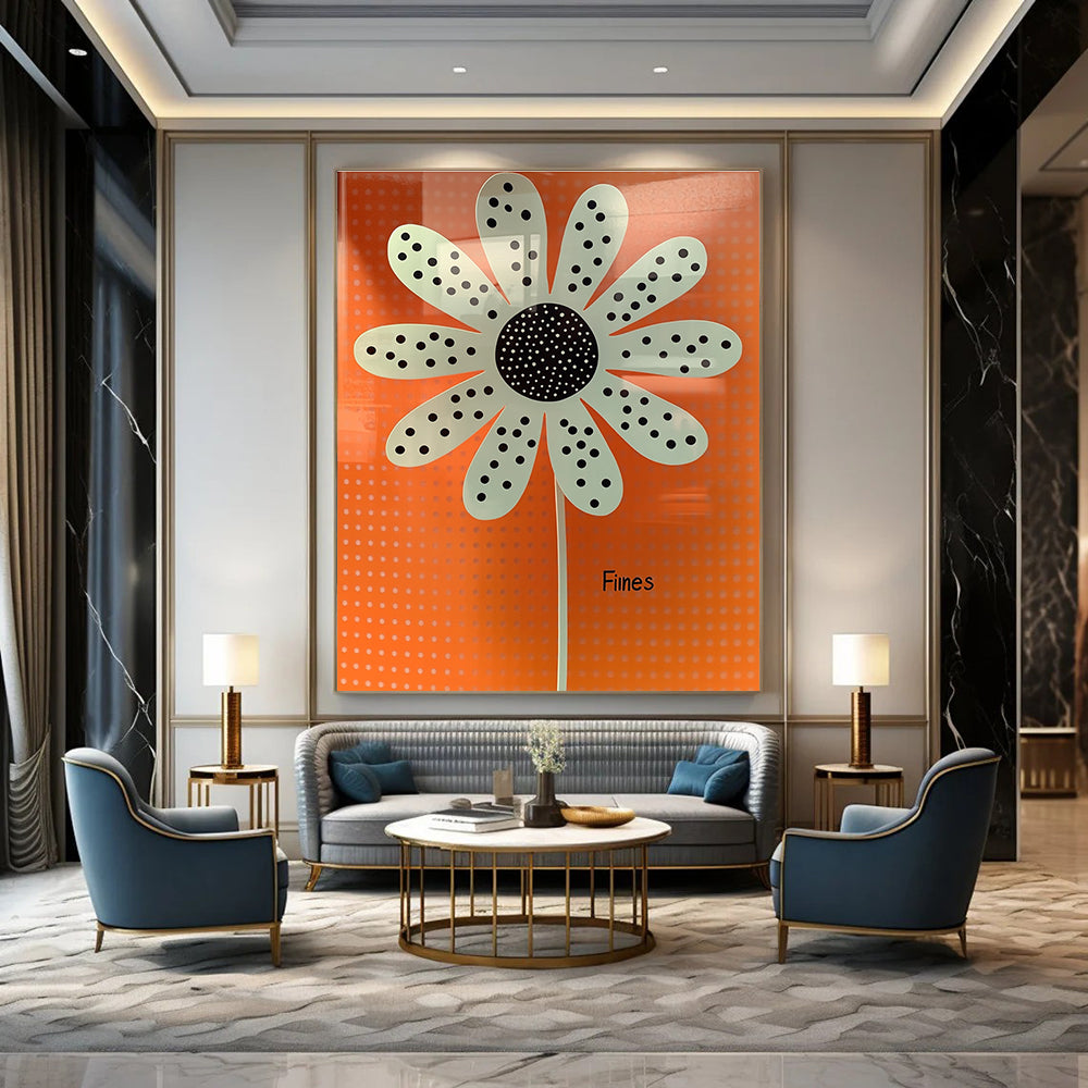 Polka Dot Flower on Orange - Playful Botanical Art GAB0408