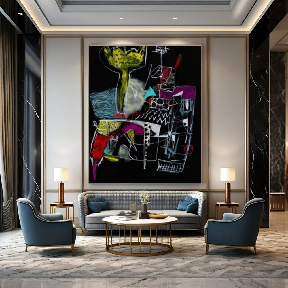 Bold Dark - Hued Abstract Forms Painting for Dramatic Spaces HENG294