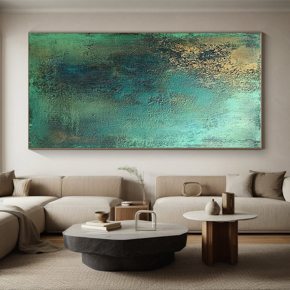 Green and Gold Textured Abstract Painting with Lush Opulence WINK286
