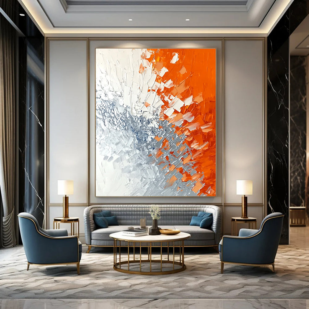 Orange Gray Burst - Dynamic Abstract Painting GAB0639