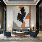 Black - Orange Minimalist Abstract Painting for Scandinavian - Style Homes HENG111