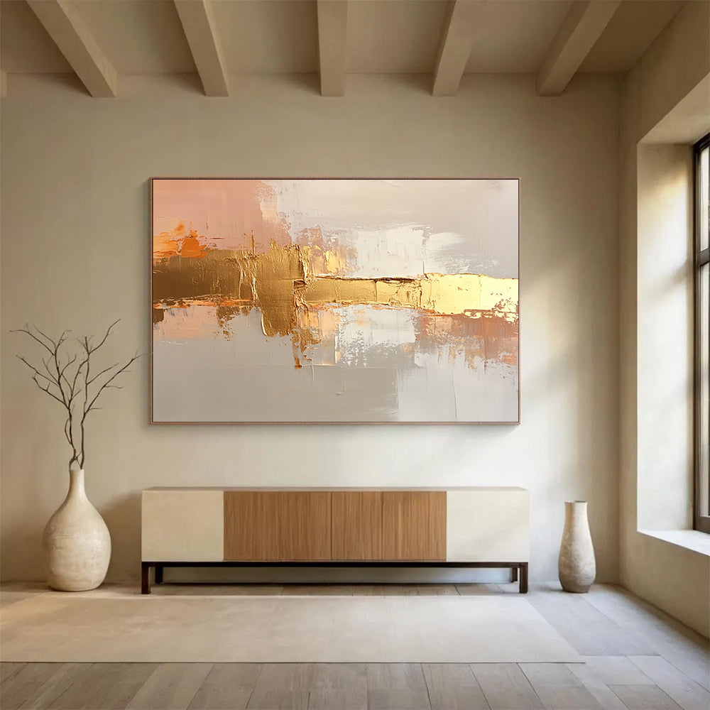 Gold and Beige Abstract with Textured Layers Abstract Painting ABS375