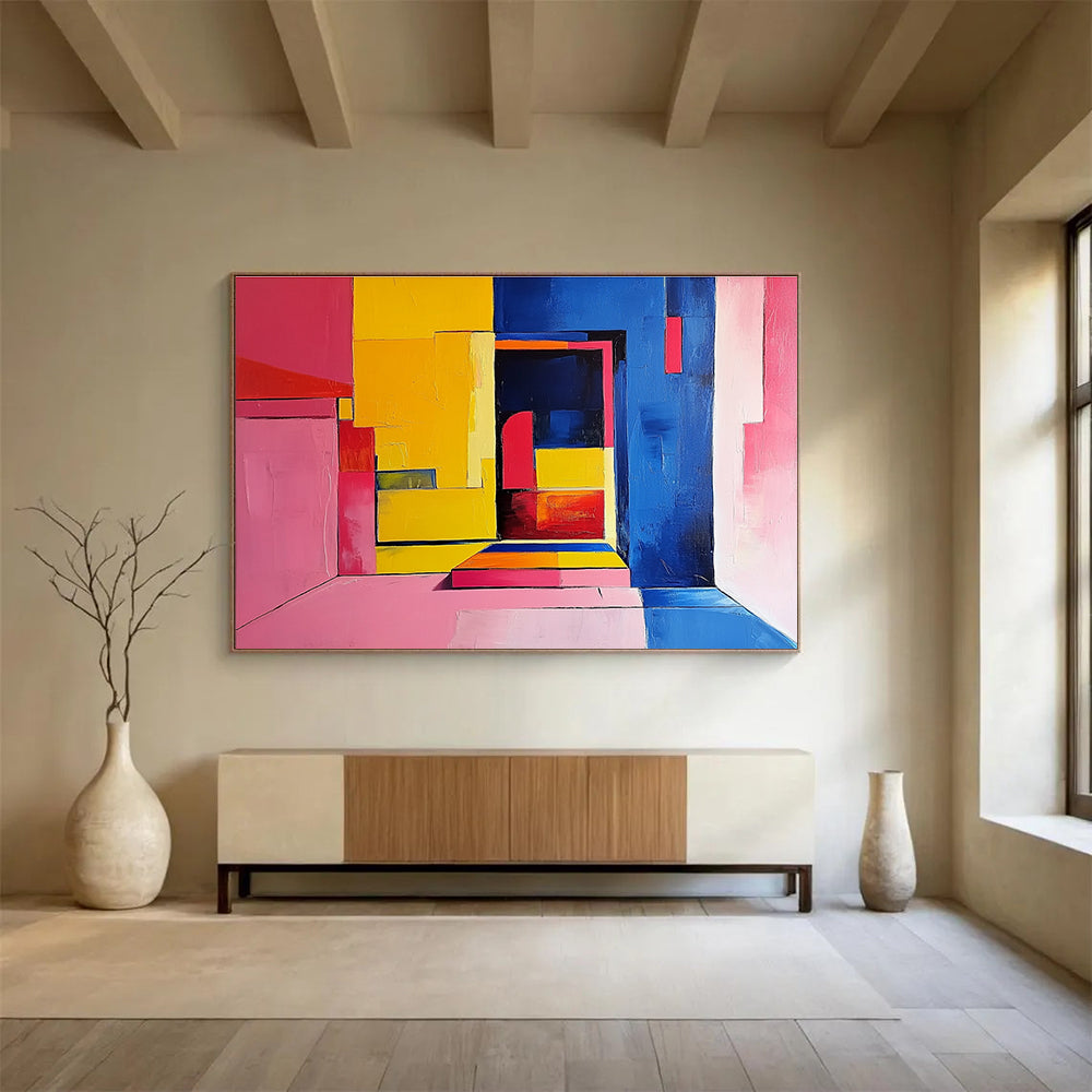 Color - Blocked Interior Abstract Painting with Bold, Vibrant Spatial Dynamics ABS501