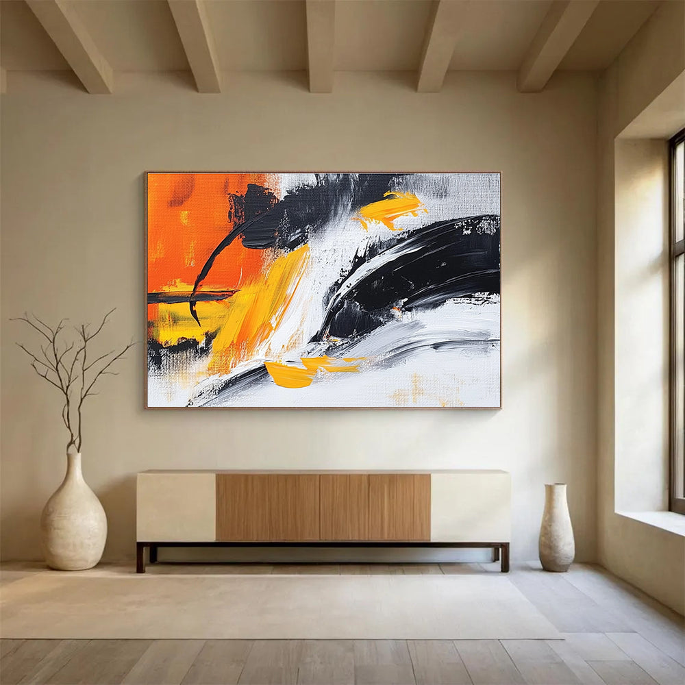 Orange and Black Dynamic Abstract Painting ABS301