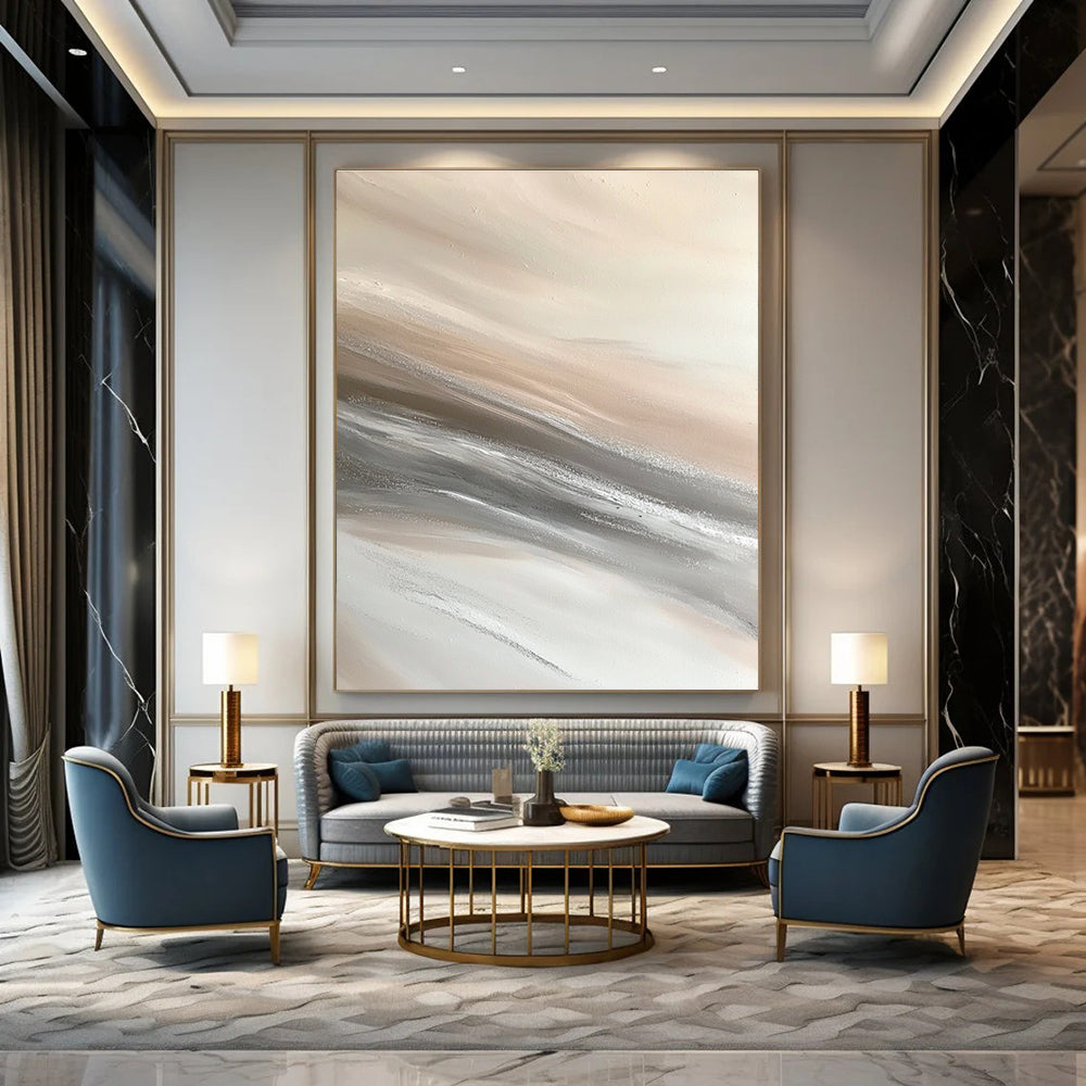 Beige and Grey Flowing Textures Abstract Painting with Soft Movement GAB0074