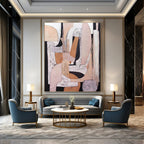 Modern Neutral - Toned Geometric Collage Painting for Contemporary Decor HENG252