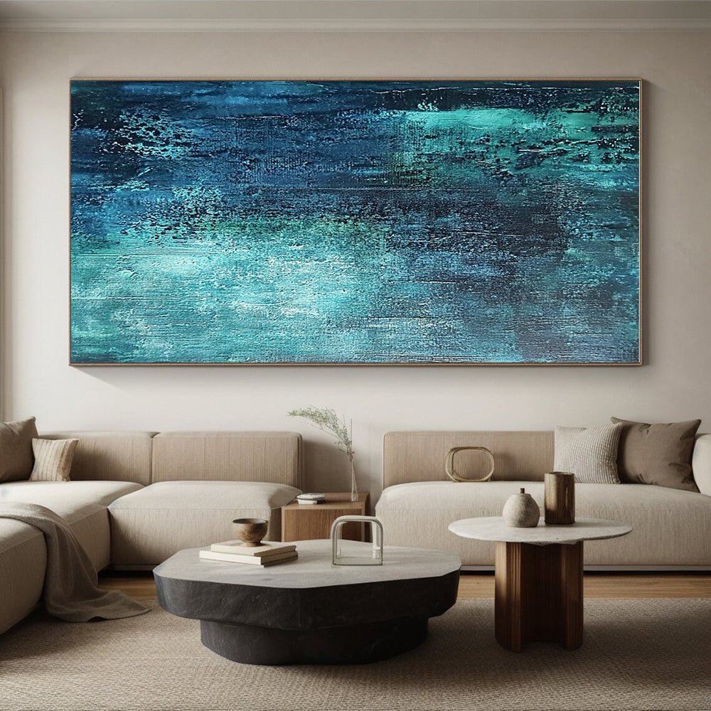 Deep Teal Textured Abstract Painting with Mysterious Depths WINK600