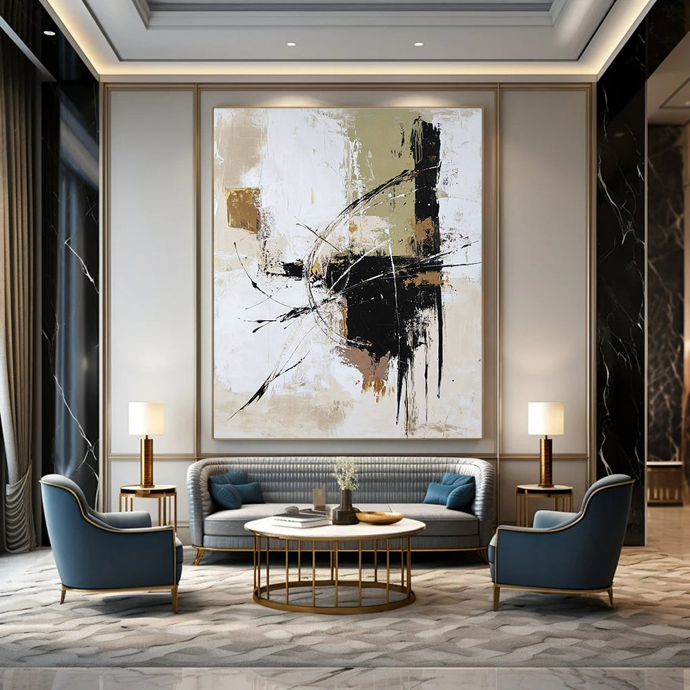 Gold and Black Dynamic - Line Abstract Painting for Luxury Boutiques GAB0887