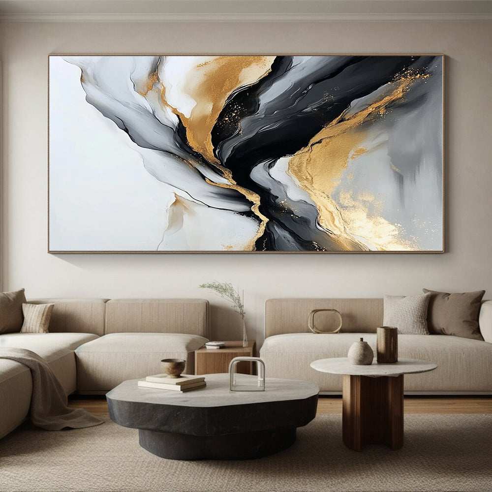 Gray - Gold Abstract Waves Painting with Opulent Serenity WINK417
