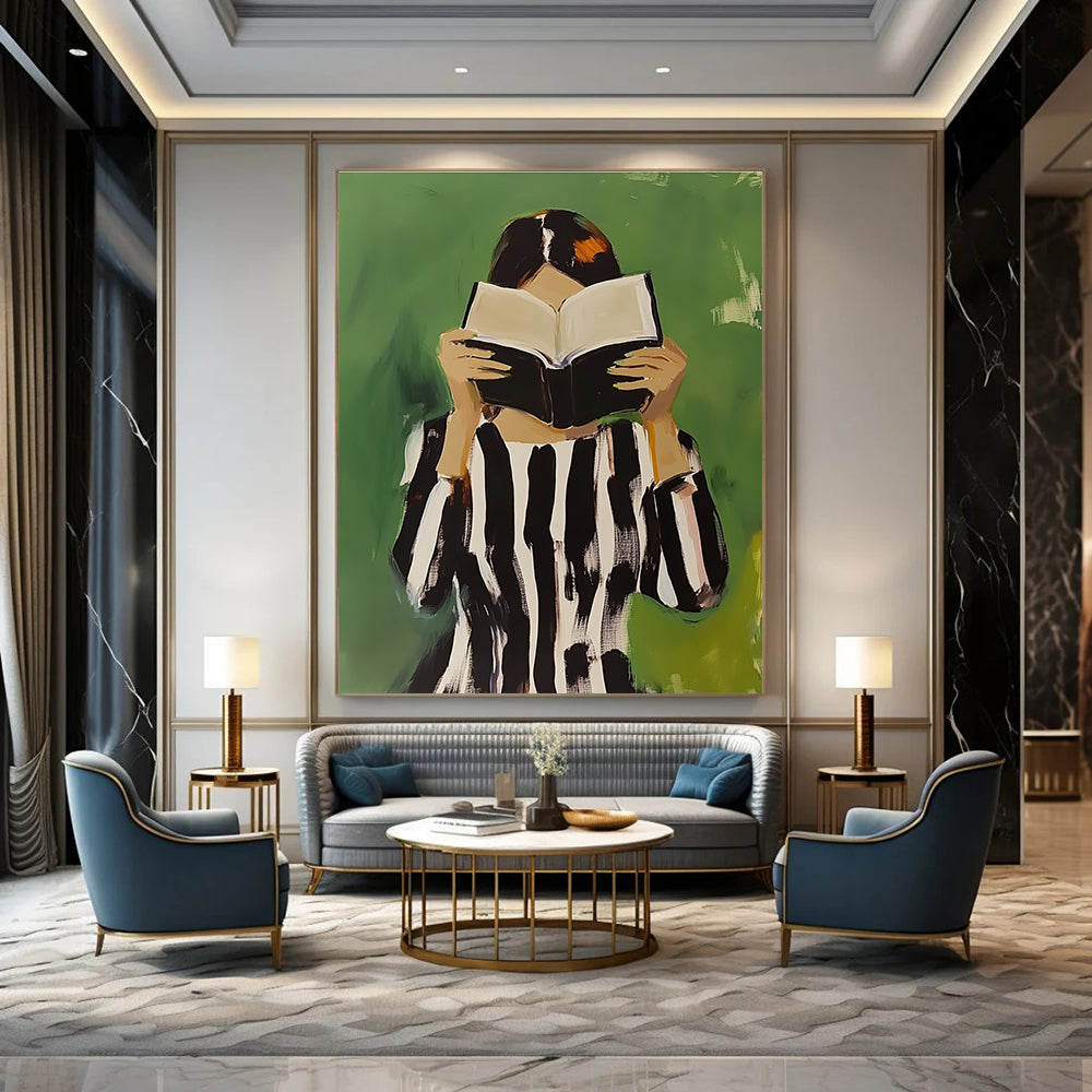 Woman Reading with Book - Intimate Narrative Abstract Painting GAB0417