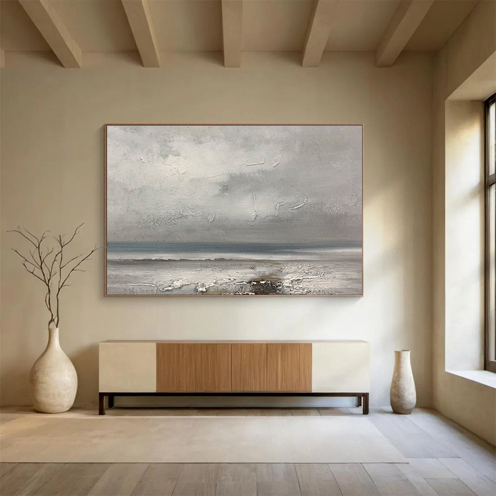 Gray Sea and Sky Abstract Painting for Tranquil Spa Interiors YHT267