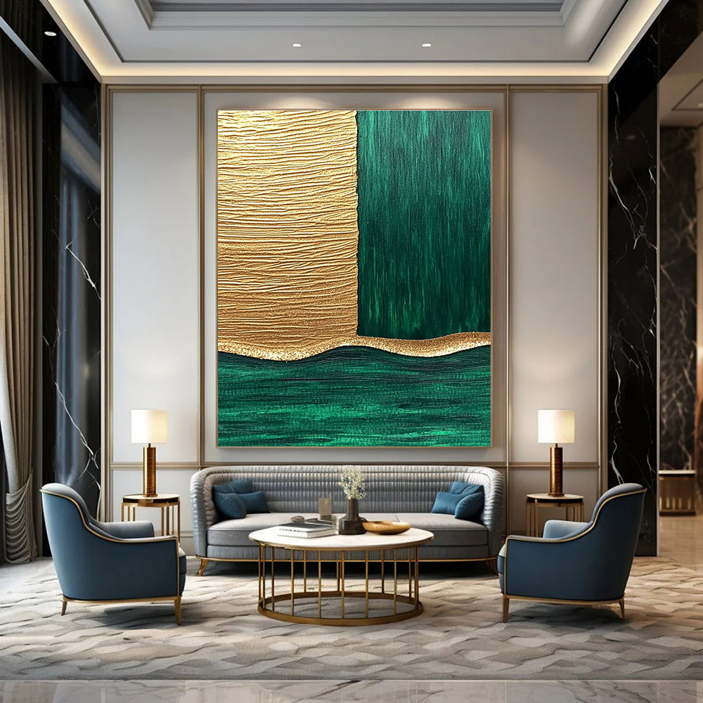 Gold and Green Geometry Abstract Painting for Luxury Hotel Suites GAB1332