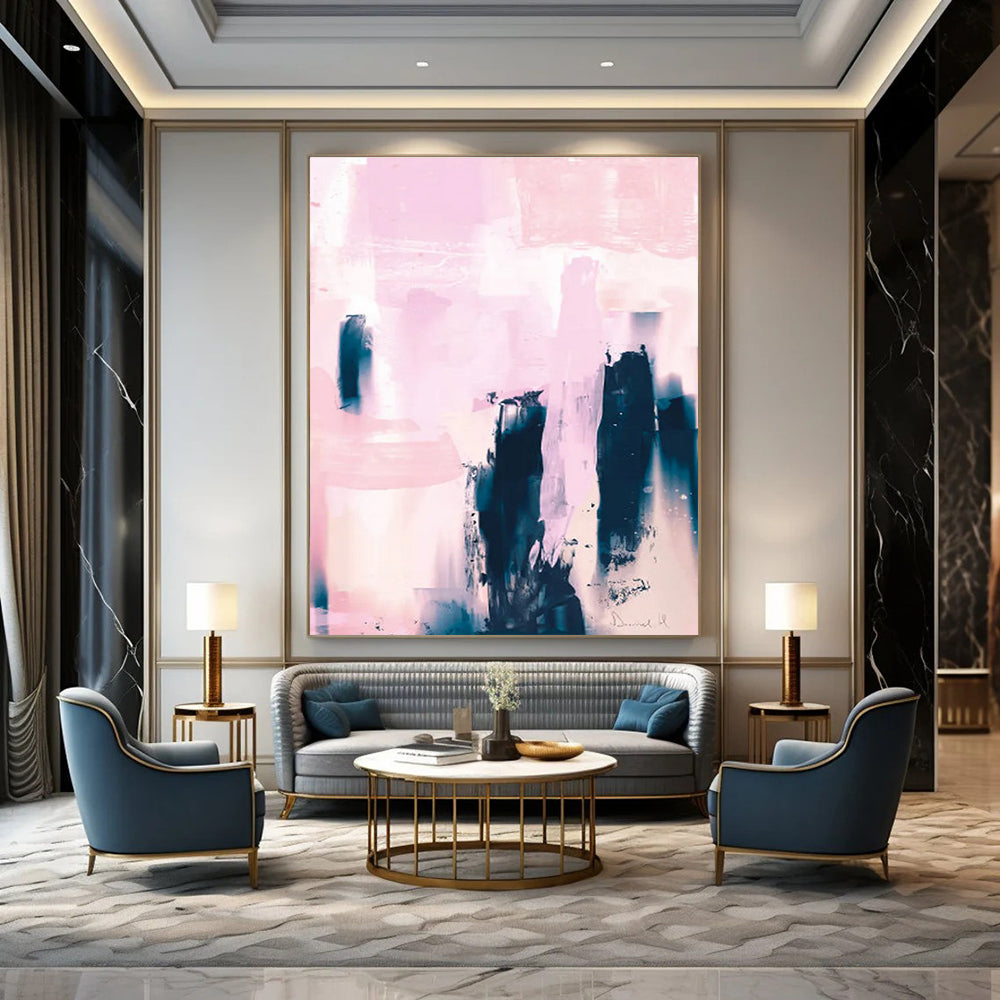 Pink - Blue Abstract Composition Painting for Chic Fashion Boutiques HENG179