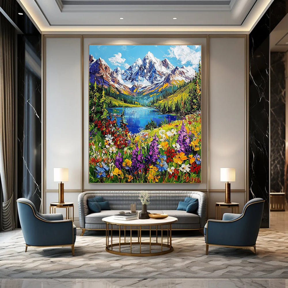 Mountain Landscape with Flowers - Impasto Nature Art GAB0385