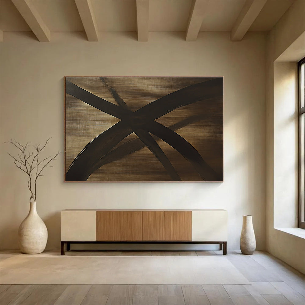 Bronze - Toned Abstract Cross Abstract Painting ABS583