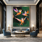 Colorful Hummingbirds Abstract Painting of Lively Vitality GAB0148