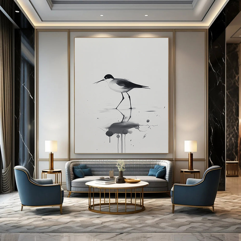 Bird with Artistic Reflection Abstract Painting in Ink Style GAB0028