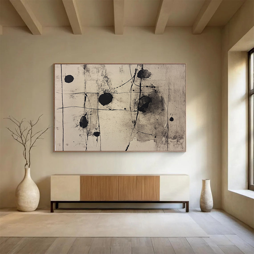 Ink - Splatter Abstract Painting with Dynamic Black and White ABS253