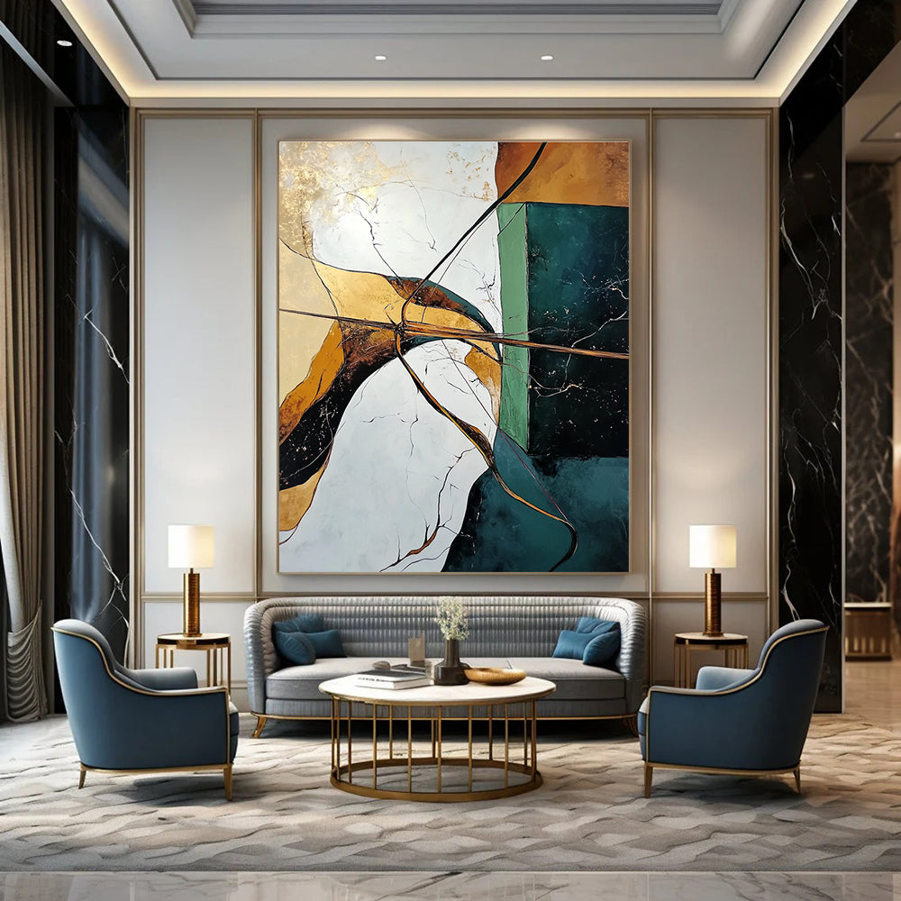 Geometric Abstract with Gold Accents Painting for Luxury Interiors GAB1111