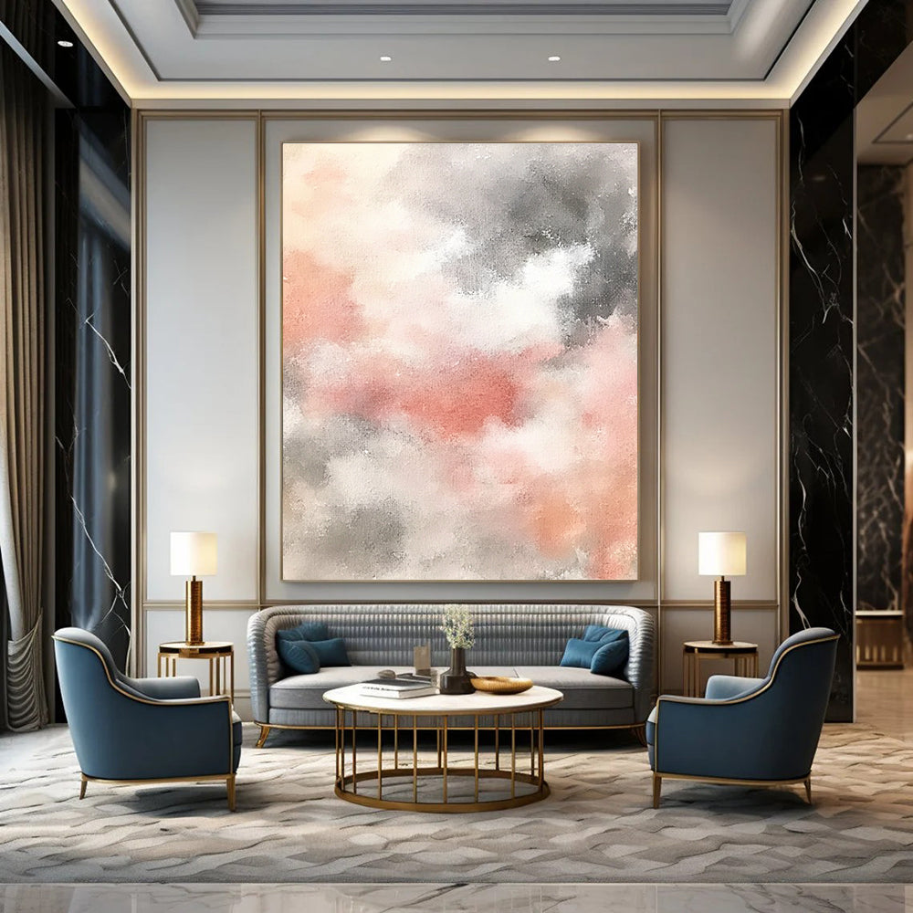 Pink and Gray Clouds Dreamy Abstract Painting for Serene Bedrooms GAB1510