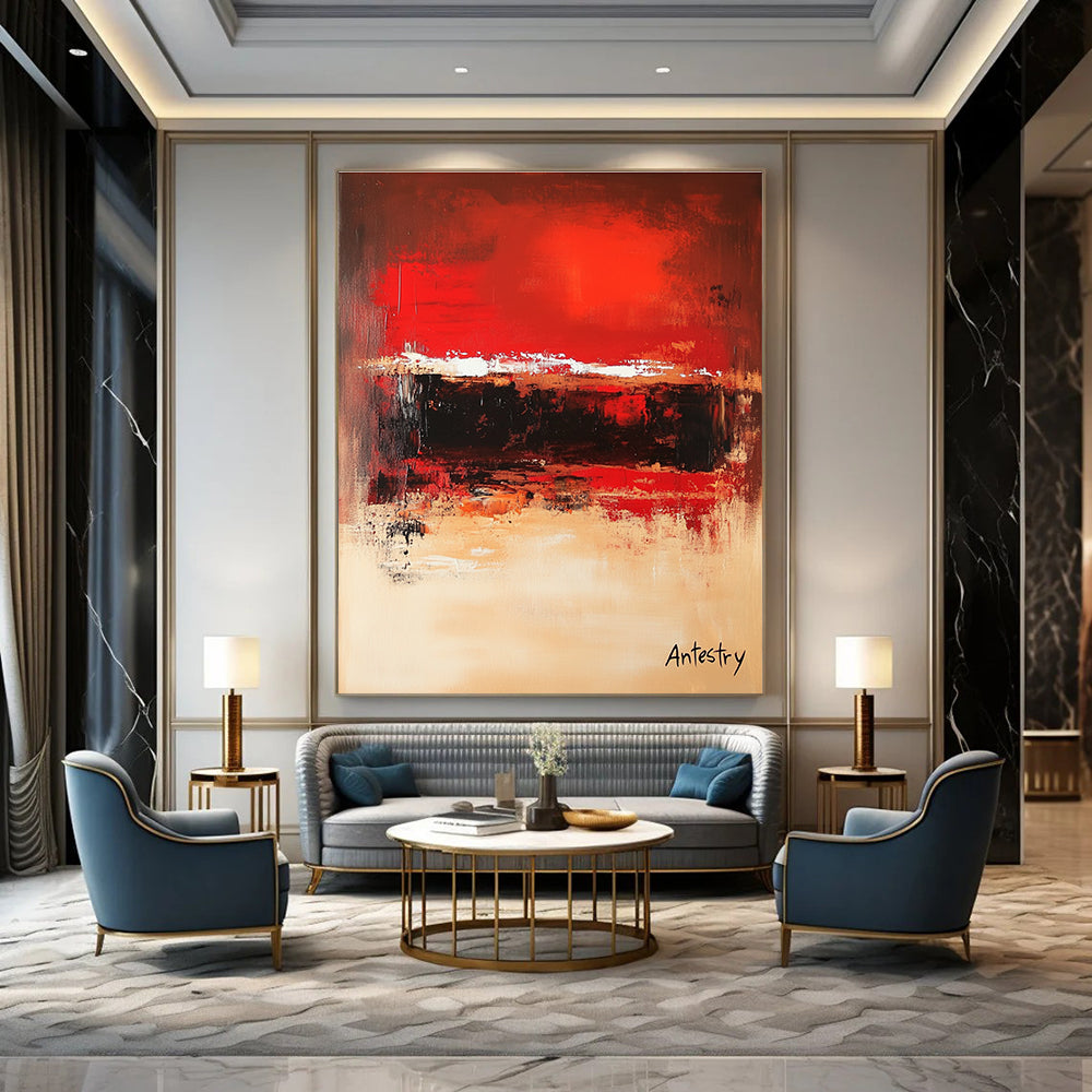 Red - Beige Dynamic Abstract Painting: Bold Strokes for Modern Spaces GAB0954