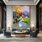 Colorful Village Landscape Abstract Painting for Bohemian - Style Country Homes GAB1347