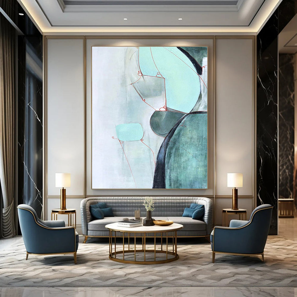 Minimalist Mint - Green Abstract Forms Painting for Serene Spaces HENG250