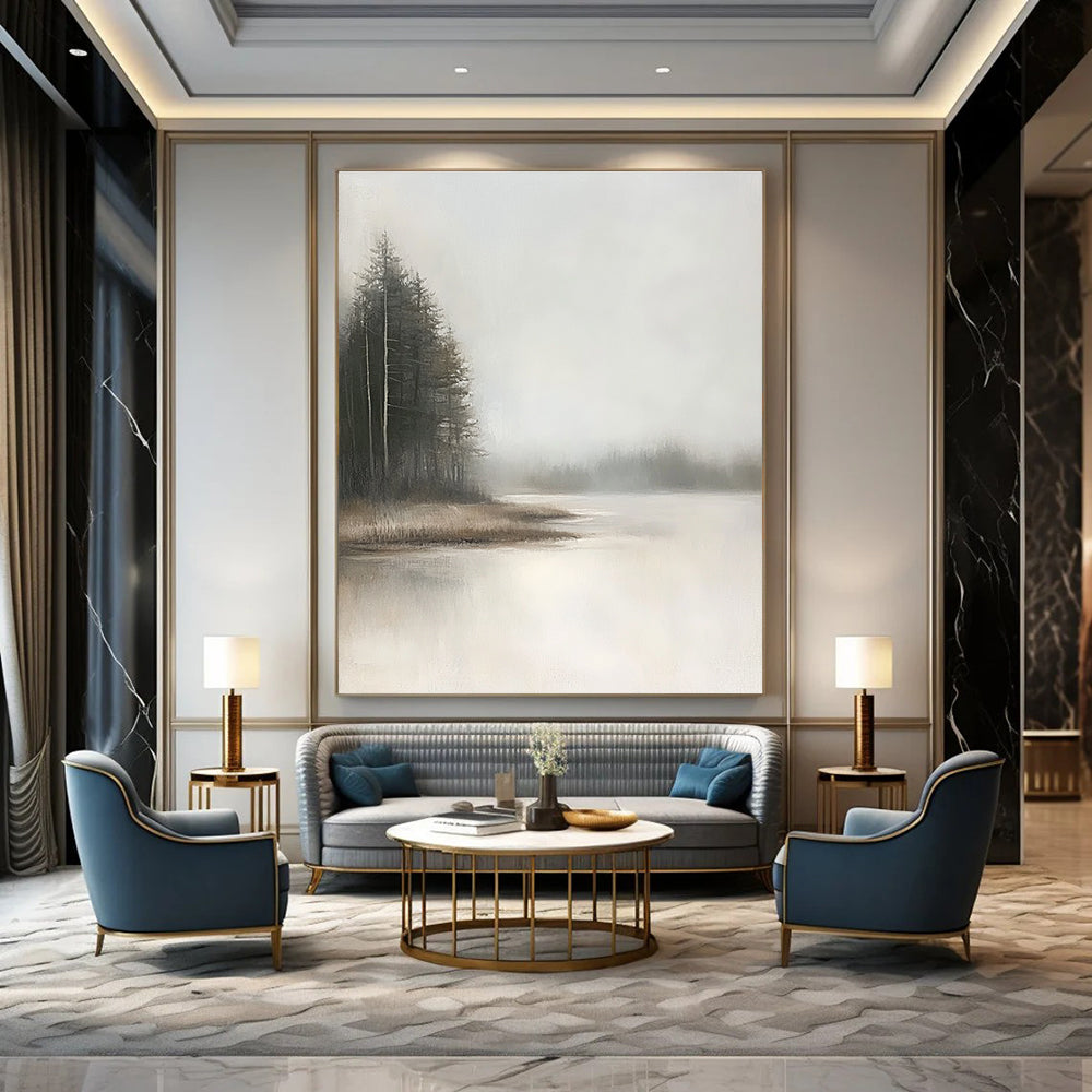 Foggy Forest Lake - Naturalistic Landscape Abstract Art GAB0525