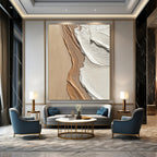 Beige and White Textured Shore Abstract Painting with Coastal Vibes GAB0067