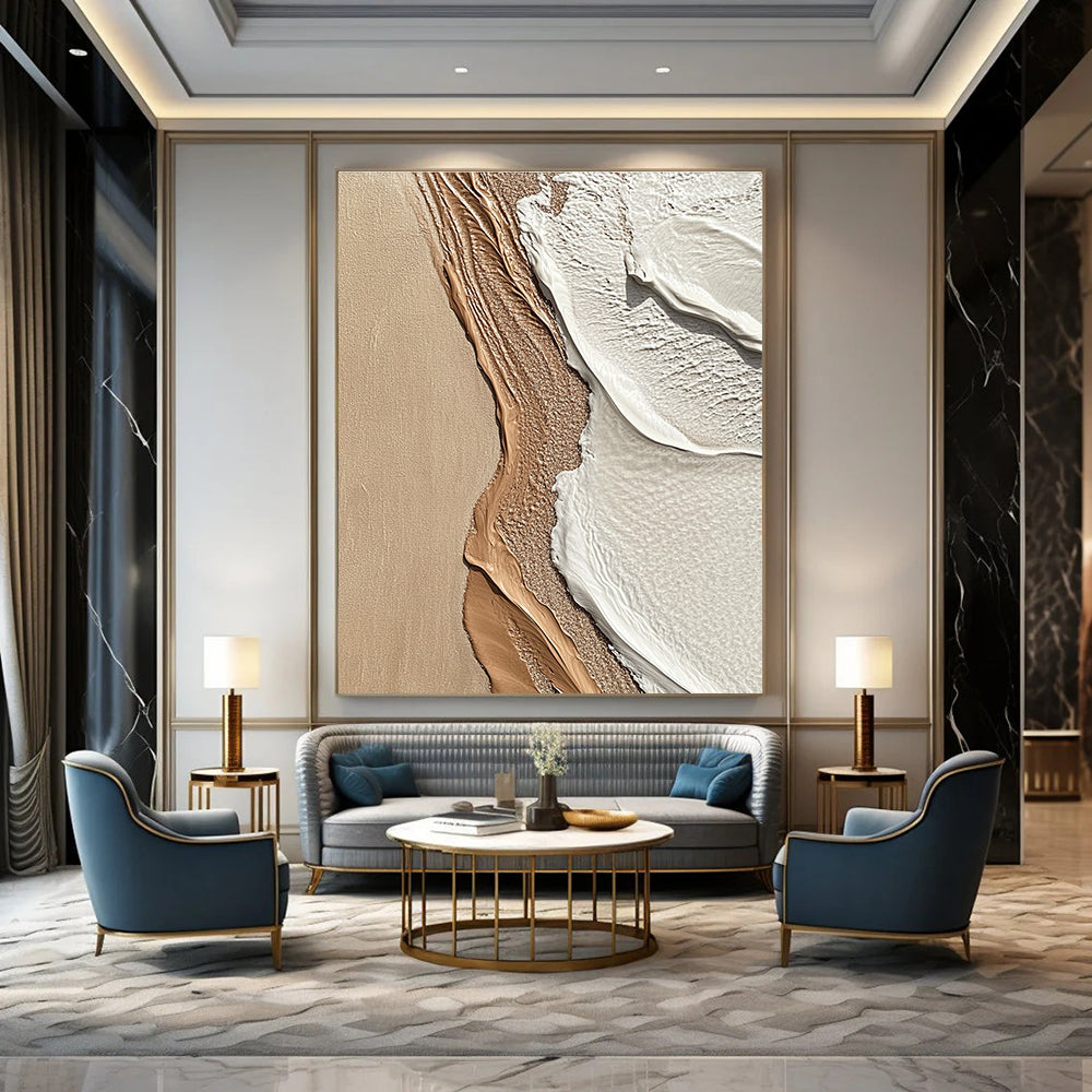 Beige and White Textured Shore Abstract Painting with Coastal Vibes GAB0067