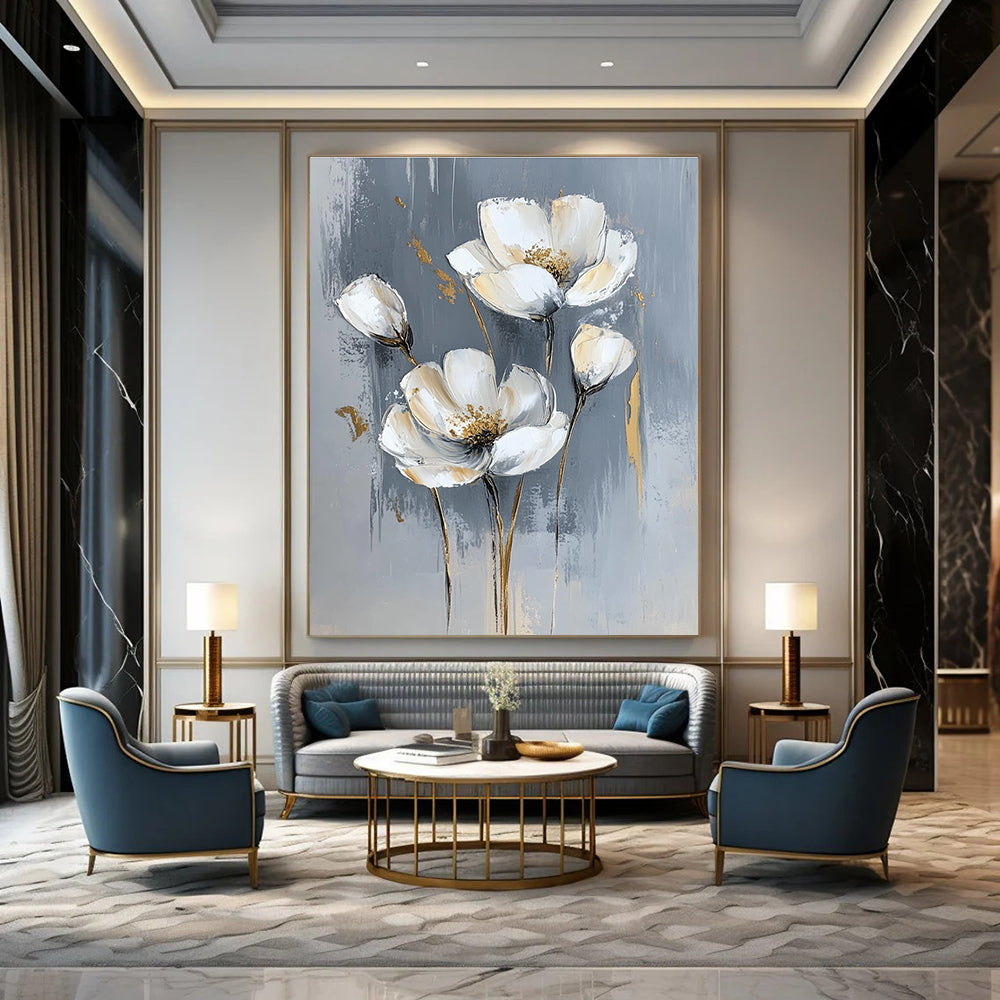 Gold - Accented Flowers Abstract Painting for Elegant Dining Rooms GAB1003