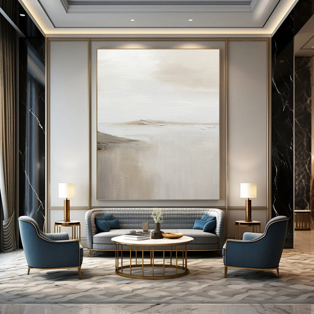 Pale Toned Abstract Seaside Distance Abstract Painting for Light - Filled Living Spaces HENG359