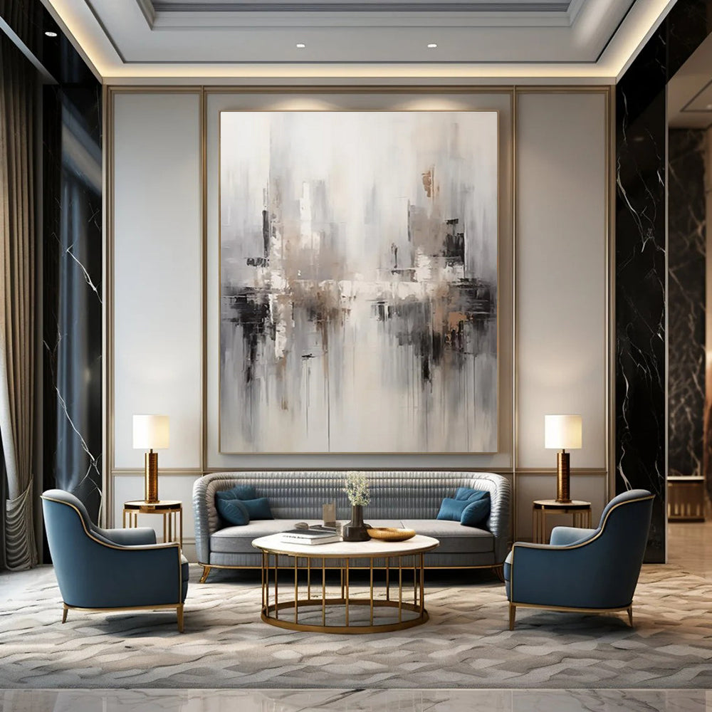 Gray - Toned Cityscape Abstract Painting for Urban - Inspired Offices HENG122