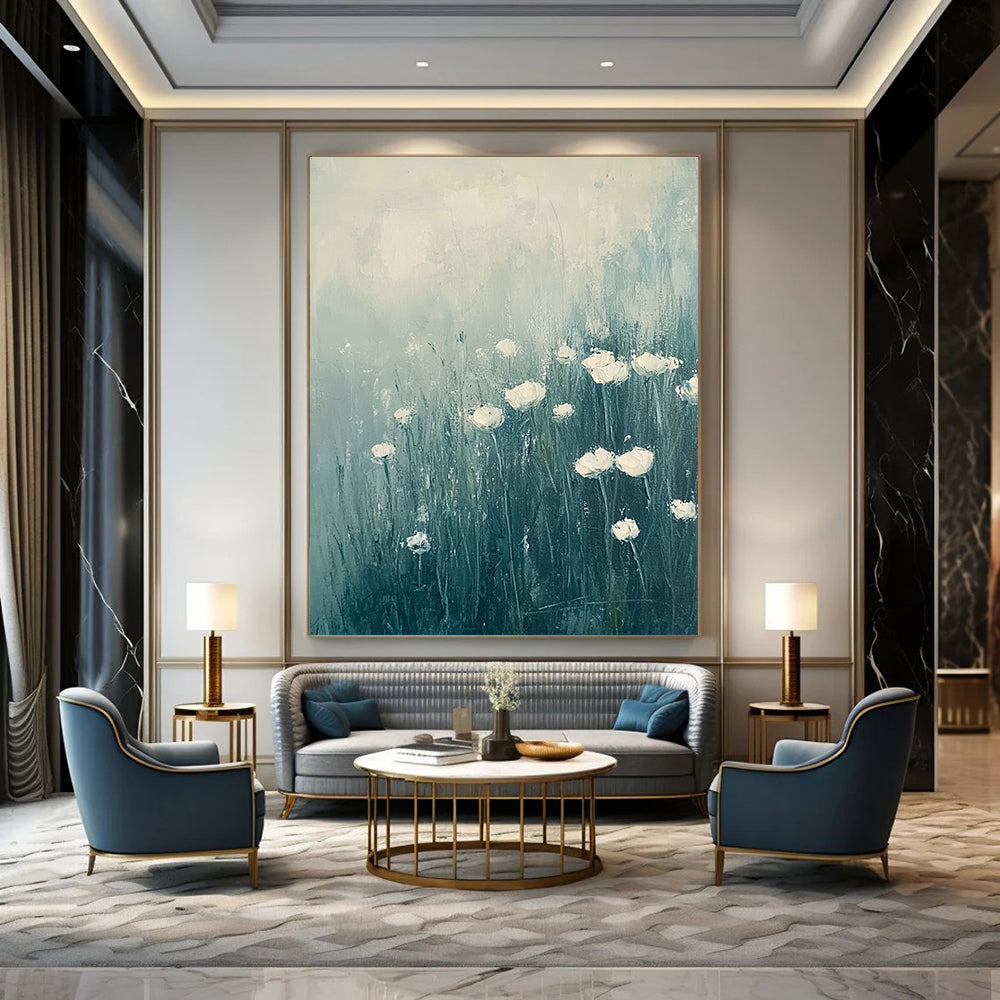 White Flower Field - Tranquil Floral Abstract Painting GAB0614