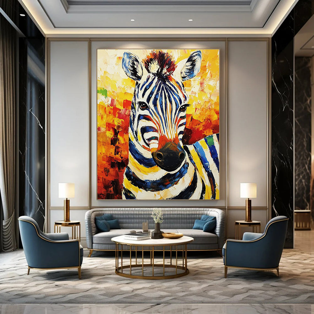 Colorful Zebra Portrait Painting with Artistic Stripes GAB0107