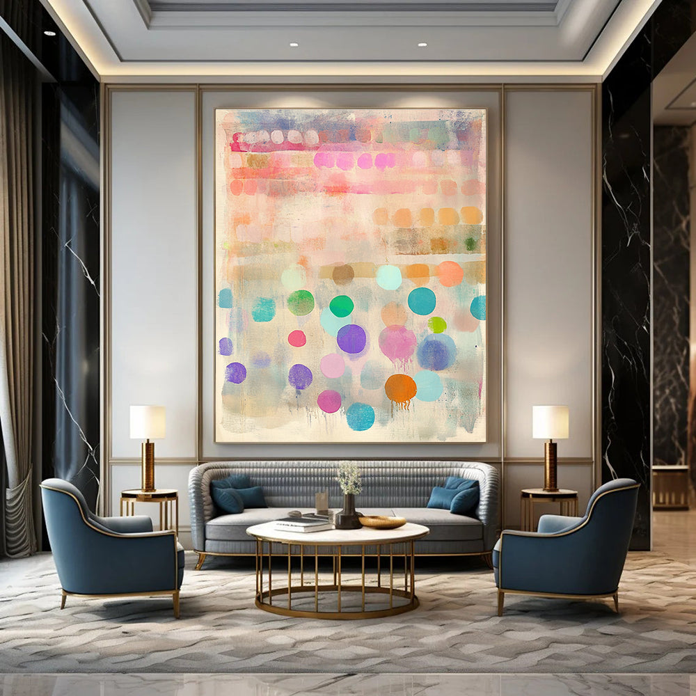 Colorful Dots and Stripes Abstract Painting of Joyful Rhythm GAB0179