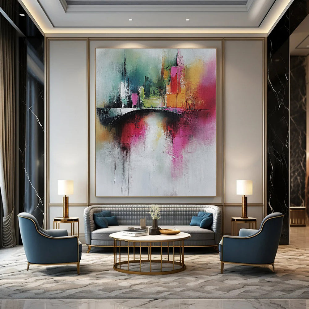 Colorful Cityscape Abstract Painting for Urban - Themed Cafes GAB0905