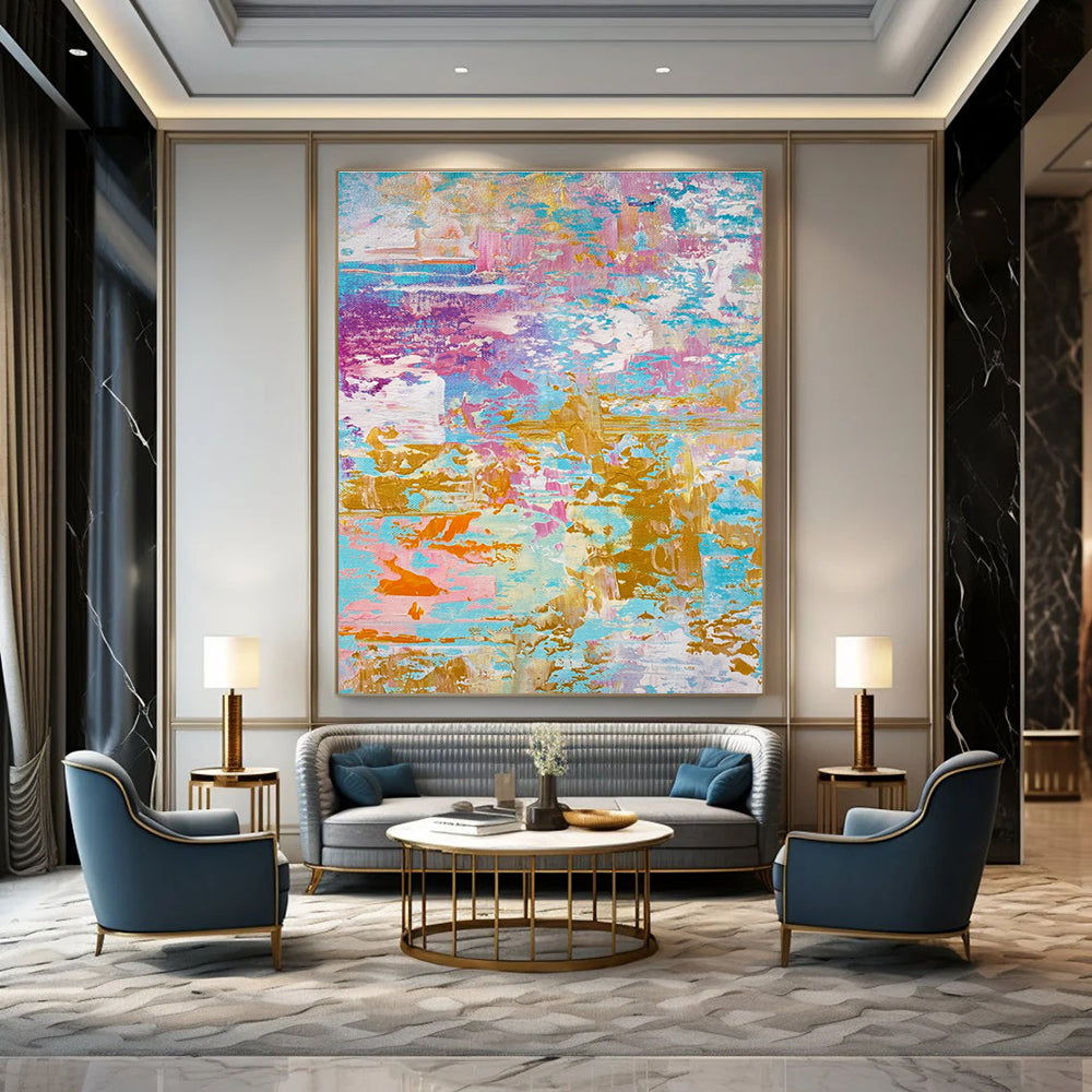 Pastel and Gold Abstract Painting for Chic Bridal Suites HENG464