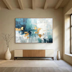 Teal - Gold Abstract Drip Painting for Contemporary Living YHT072