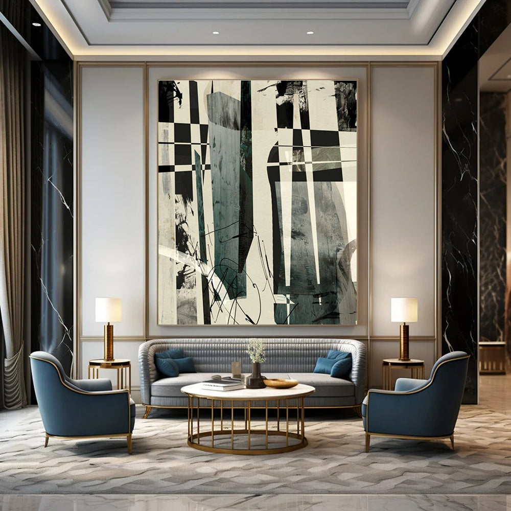 Checkered Abstract Composition Painting for Urban - Style Lofts HENG218