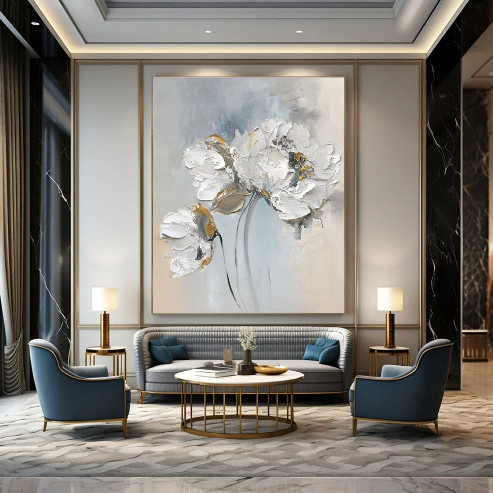Textured Floral in Gray Abstract Painting for Elegant Bedrooms HENG447
