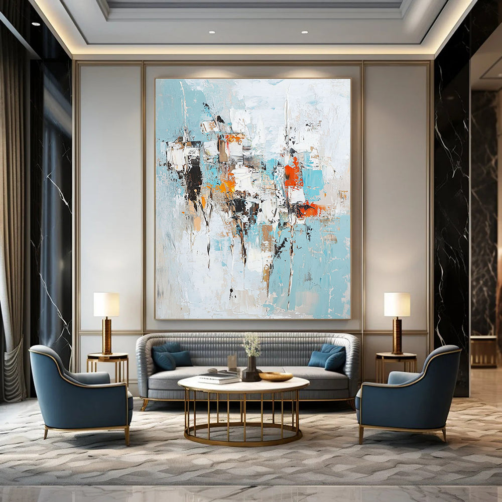 Blue - Toned Abstract Composition Painting for Coastal - Themed Living Rooms GAB1210